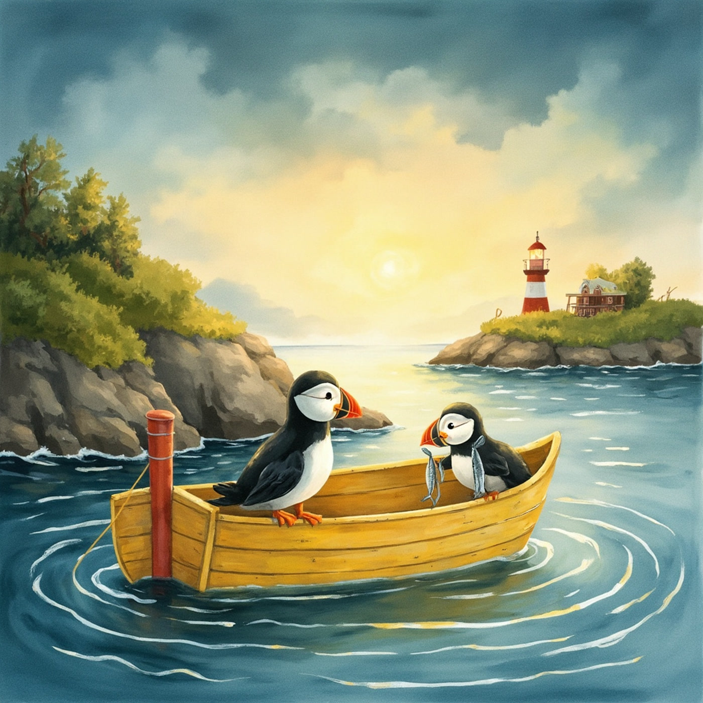 Ilustrace k pohádce Kapička a papuchalk v mlze