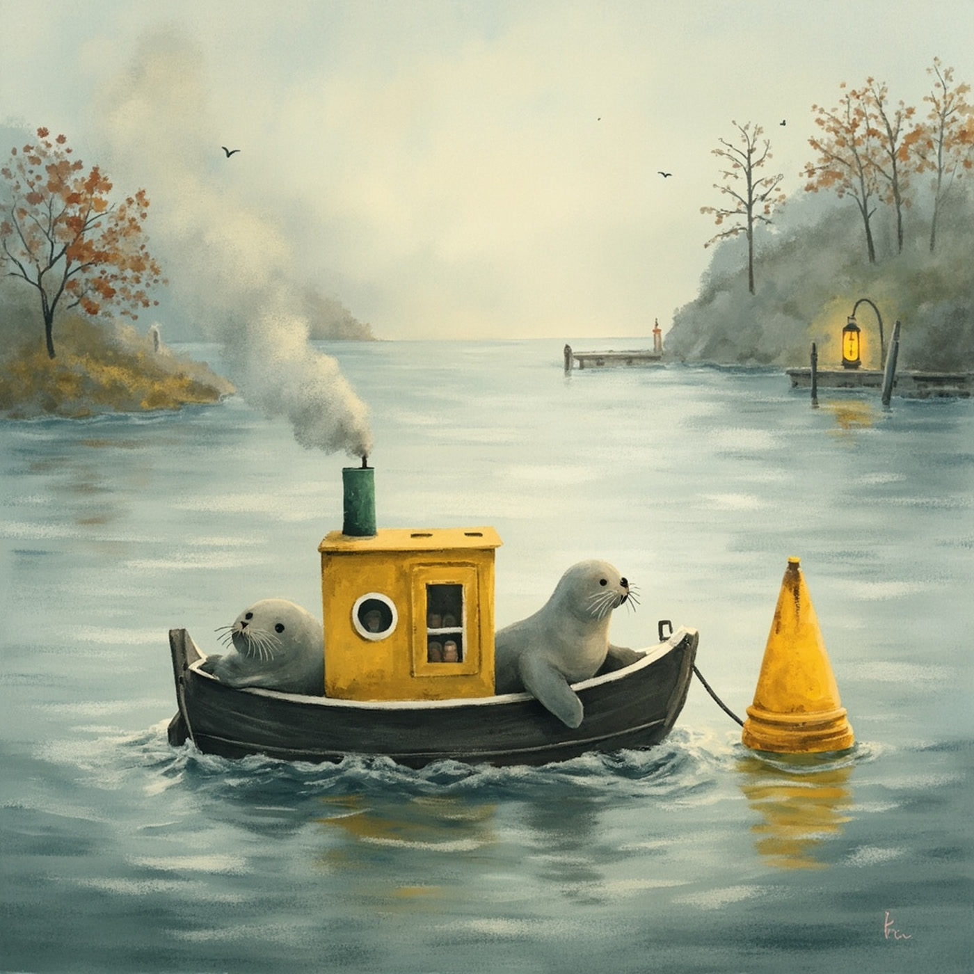 Ilustrace k pohádce Kotvička a korálky v mlze