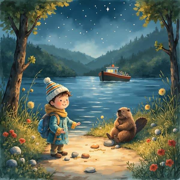 Ilustrace k pohádce Plovínek a zvonek na konci cesty