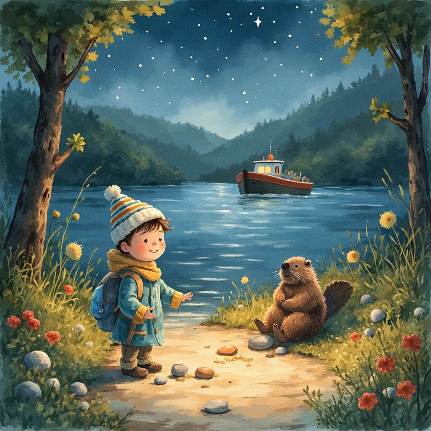 Ilustrace k pohádce Plovínek a zvonek na konci cesty