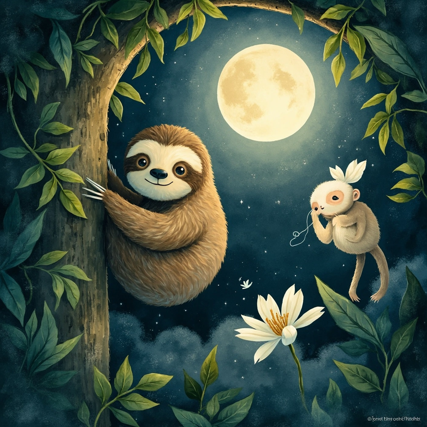 Ilustrace k pohádce Pomalínek a měsíční květ